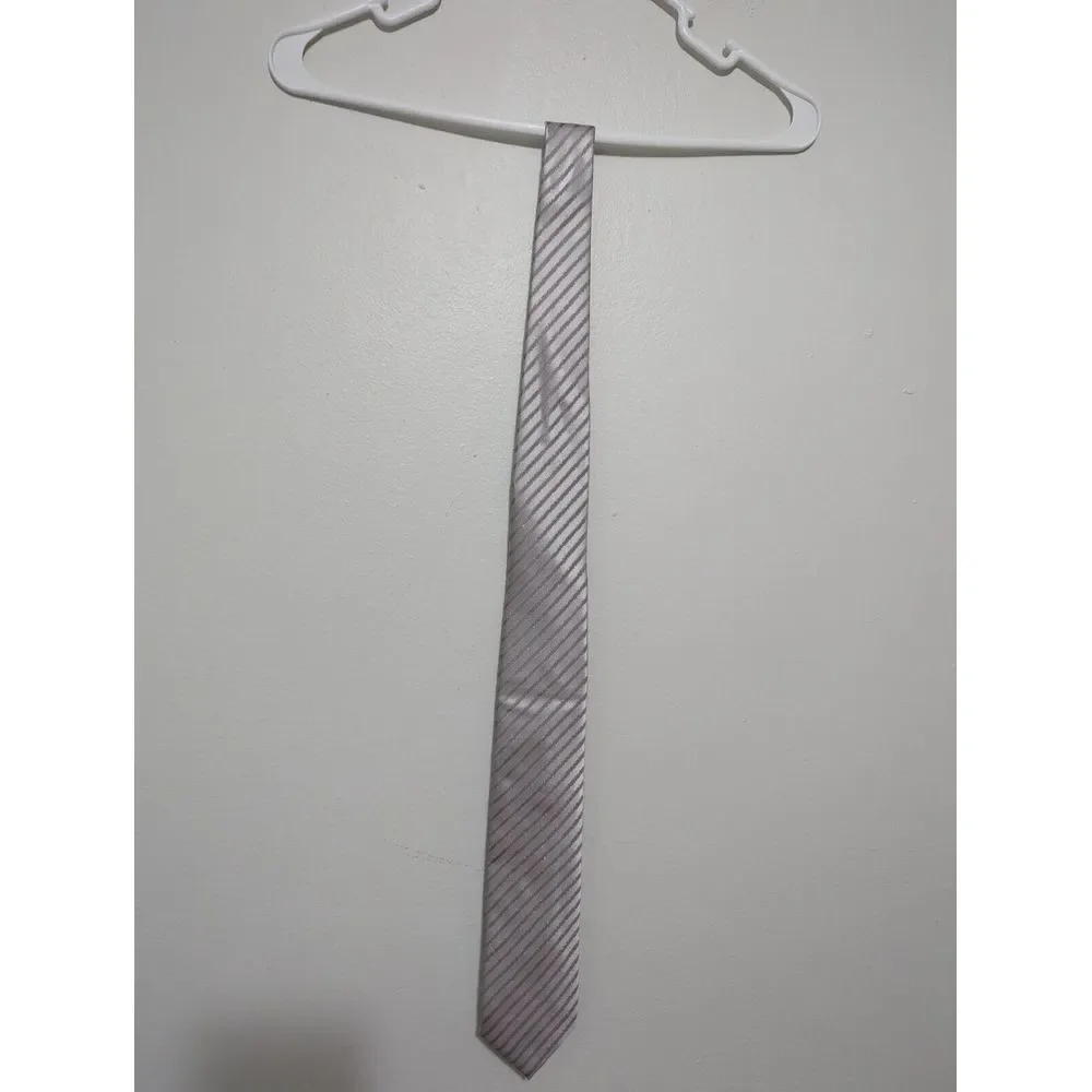 Countess Mara Mens‎ Silver Grey Gold Striped Silk Blend Hand Made Necktie